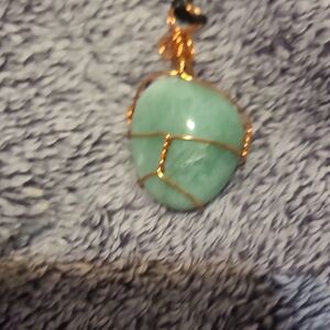 Gold Wrapped Green Stone Necklace